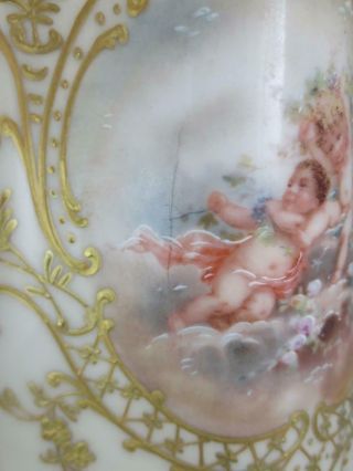 Antique 1890 ' s LIMOGES Porcelain Chocolate Pot with Cherubs,  Raised Gold Enamel 3