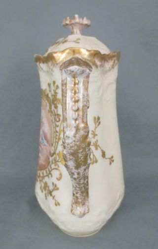 Antique 1890 ' s LIMOGES Porcelain Chocolate Pot with Cherubs,  Raised Gold Enamel 6