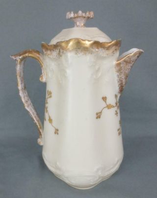 Antique 1890 ' s LIMOGES Porcelain Chocolate Pot with Cherubs,  Raised Gold Enamel 7