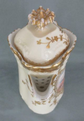 Antique 1890 ' s LIMOGES Porcelain Chocolate Pot with Cherubs,  Raised Gold Enamel 8