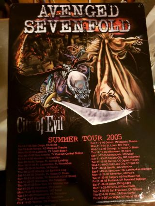 Rare Officially Licensed Avenged Sevenfold A7x City Of Evil Tour Metal Sign
