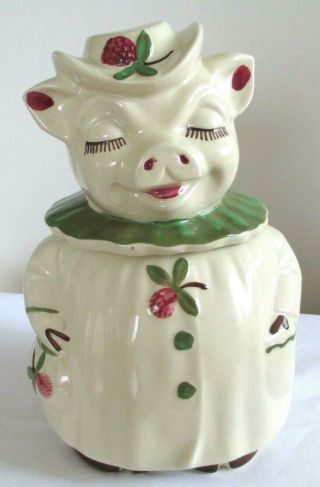 Vintage Shawnee Pottery Winnie Pig Cookie Jar Strawberry Clover Bud Design Exc