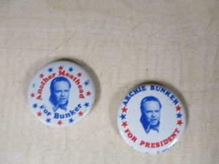 2 1972 Archie Bunker For President Pinback / Buttons,  All In The Family