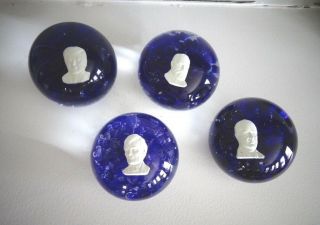 Set Of 4 1971 St.  Clair Art Glass Sulphide Paperweights Presidents Lmt Edition