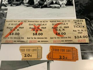 1969 Woodstock 3 Day Ticket And Food For Love Coupons Jimi Hendrix Janis Joplin