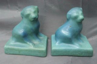 Antique Mission Era Arts & Crafts Art Pottery Van Briggle Bookends Dogs