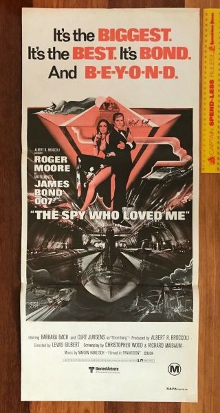 Vintage 1976 James Bond 007 Spy Who Loved Me Daybill Movie Poster Aus