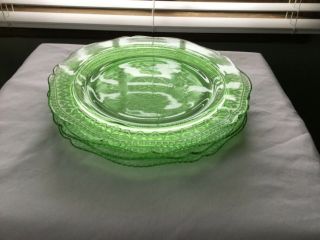 Set 4 Green Depression Glass Patrician Spoke 10.  5” Dinner Plate Htf