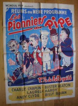 Chaplin Buster Keaton Laurel And Hardy French Movie Poster 50s Litho