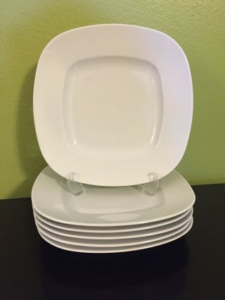 6 Crate & Barrel White Dinner Square Service Plates Charger Platter Poland Rare