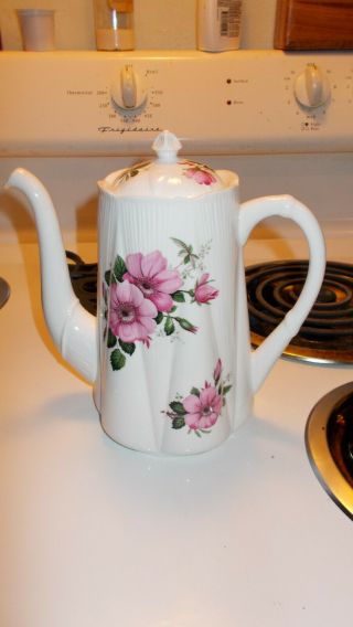 Fine Bone China Shelley England Teapot 9 " Tall 8 " Span Pink Floral Vg Cond