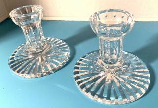Waterford Irish Cut Crystal Candle Holders Sticks Pair Signed 4
