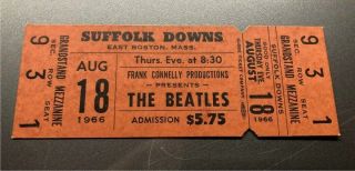 Beatles Concert Ticket Stub August 18,  1966 Suffolk Downs Massachusetts
