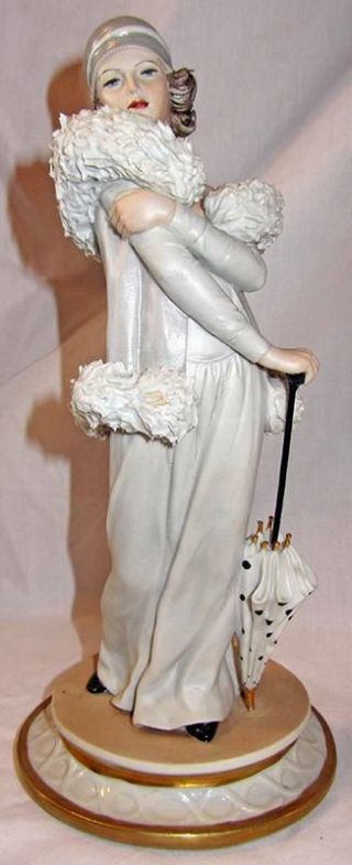 Italy Maggioni Fabris Le Capodimonte Flapper Lady W Umbrella Porcelain Figurine