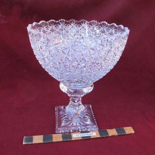 Large 11 " Tall Abp Cut Glass Pedestal Bowl American Brilliant Period Vase