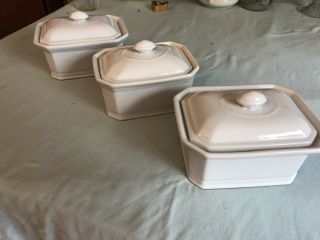 Apilco French Porcelin Covered Pate Butter Terrine Casserole Dishes Set Of 3