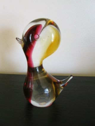 Chalet Signed Cranberry Yellow Art Glass Duck Figurine