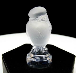 Lalique France Signed Frosted Crystal Owl Rapace Seal 2 1/2 " Paperweight 1980