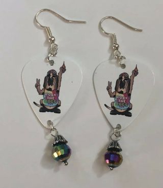" Autographed " Guitar Pick Earrings (crystal Charm)