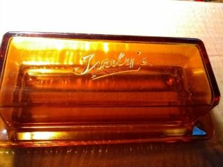 Rare Isaly " S Dairy Amber Glass Covered Butter Dish Ice Cream Milk Bottle