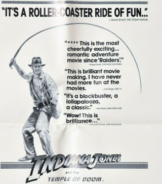 Indiana Jones & Temple Of Doom - 1984 Movie Ad Mat/ad Sheet/press Sheet - 600 Line
