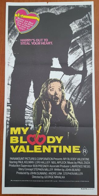My Bloody Valentine (1981) Australian Daybill Poster Slasher Horror