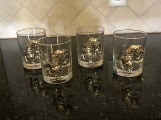 Cool Arthur Court Safari Leopard Panther Glass Double Old Fashioned Tumblers (4)