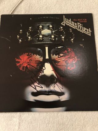Judas Priest Hell Bent For Leather Album Signed Kk Downing Glenn Tipton Rare