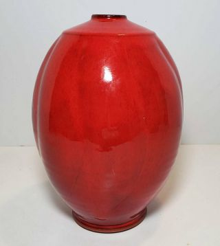Ben Owen Iii Chinese Red Nc Pottery 9 " Ribbed Spiral Melon Vase 2011