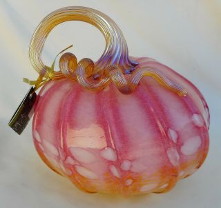 Walker & Bowes Signed Art Glass Pumpkin In Pink,  Yellow/orange