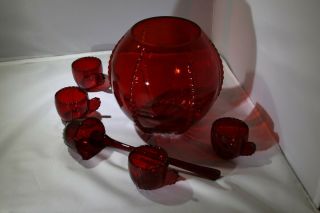 Martinsville Glass Company Radiance Pattern Depression Glass Punch Bowl Set