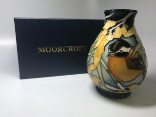 Moorcroft Pottery Blue Yellow Bird Vase England W/ Box 2011