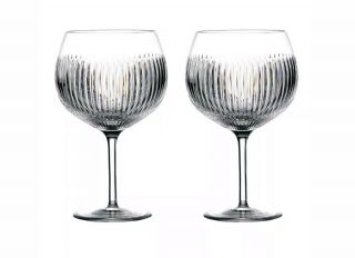 Pair Waterford Gin Journeys Aras Crystal Balloon Gin / Wine Glass Goblets - Nwb