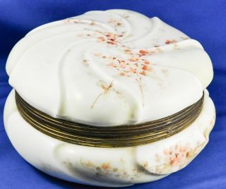 Antique Wave Crest Milk Glass Floral Swirl Dresser Jar Box Cf Monroe - 7 Inch
