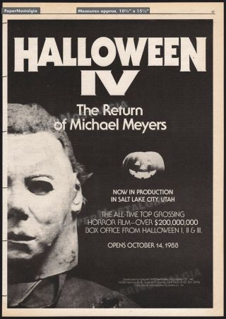 Halloween 4: Return Of Michael Myers_orig.  1988 Trade Ad/ Poster_in Production