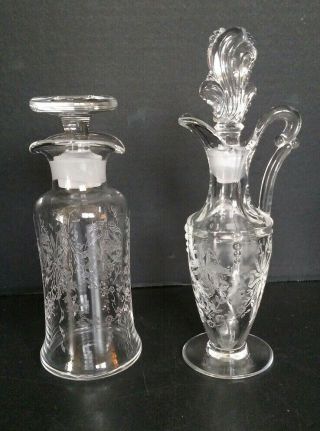 Heisey Etched Crystal Orchid 8 Oz French Salad Dressing Bottle Oil Cruet Jp2