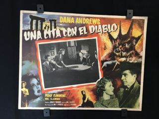 1957 Night Of The Demon Dana Andrews Authentic Mexican Art Lobby Card 16 " X12 "