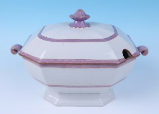 Antique Adams White Ironstone Pink Lustre Soup Tureen Staffordshire Porcelain
