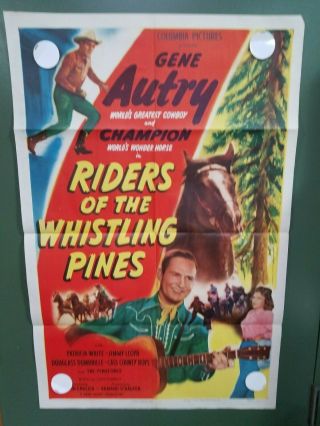 1949 Riders Of The Whistling Pines One Sheet Poster 27 " X41 " Gene Autry Western