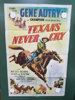 1951 Texans Never Cry One Sheet Poster 27 " X41 " Gene Autry Western Musical