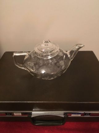 Vintage Rare Corning Pyrex Tea Pot With Etched Flowers Made Between 1921 - 1936