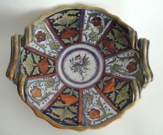 Antique Griffin Italian Majolica Platter W Handles Lustre Decorations