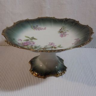 Antique Coiffe 1891 - 1914 Gold Trim Floral Footed Compote / Cake Dish