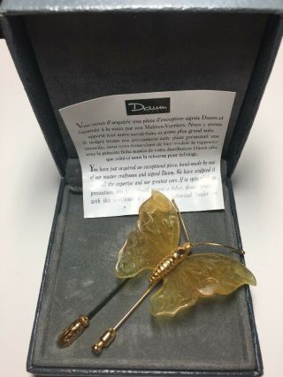 Signed Daum France Crystal Pate De Verre Butterfly Art Glass Stick Pin