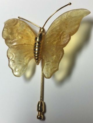 Signed Daum France Crystal Pate De Verre Butterfly Art Glass Stick Pin 3