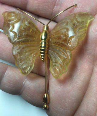 Signed Daum France Crystal Pate De Verre Butterfly Art Glass Stick Pin 5