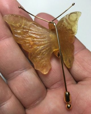 Signed Daum France Crystal Pate De Verre Butterfly Art Glass Stick Pin 7