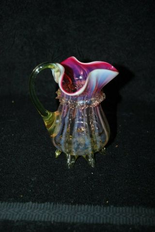Victorian Cranberry Vaseline Opalescent Footed Creamer 1880 