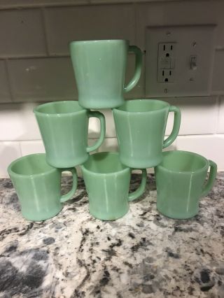 Vintage Jadeite Green Fire King D Handle Coffee Mugs Cups 6