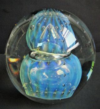 Large Signed Robert Eickholt 2002 Opalescent Iridescent Studio Glass Paperweight